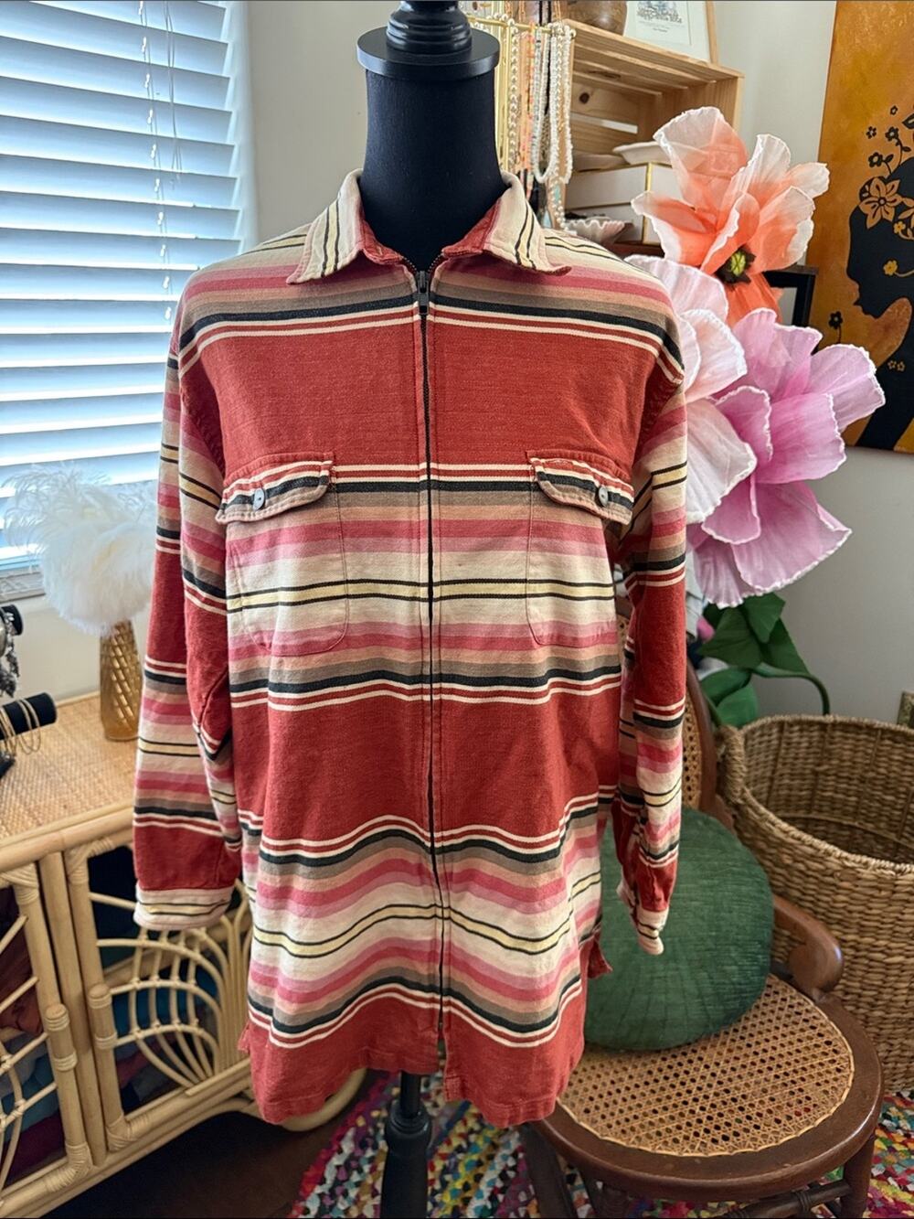 Tasha Polizzi for T.P. Saddleblanket Co Southwestern Stripe Zip Serape Shacket